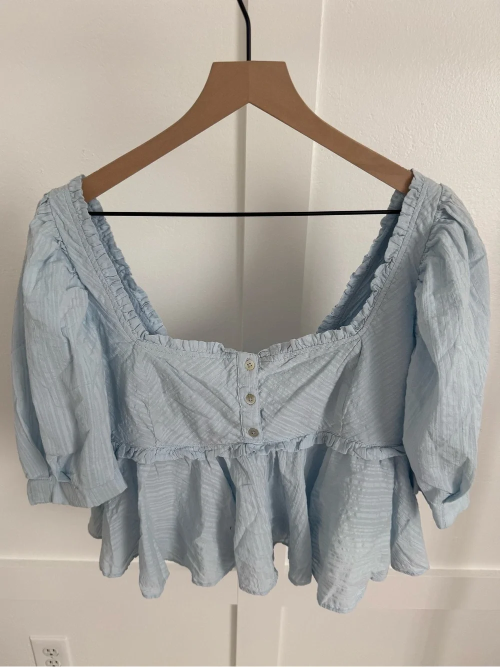 Free People Blue Puff Sleeve Peplum Top